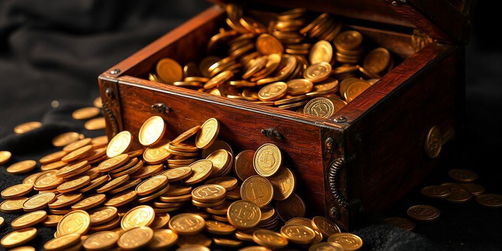 Golden coins spilling from a treasure chest.