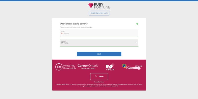 Ruby Fortune Casino CA Signup