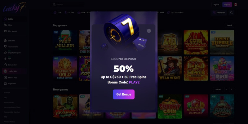 Lucky7even Casino CA Bonus PLAY2