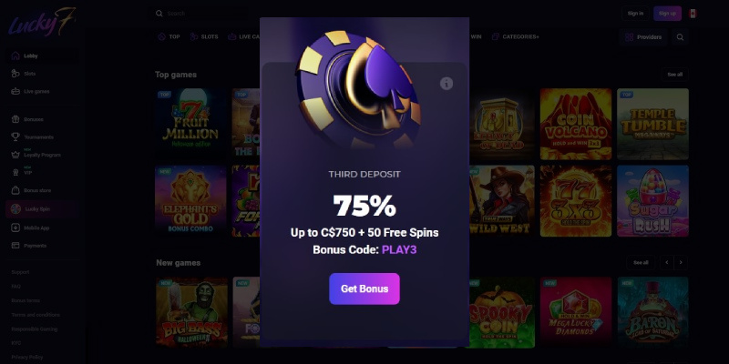 Lucky7even Casino CA Bonus PLAY3