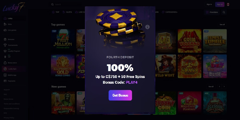 Lucky7even Casino CA Bonus PLAY4