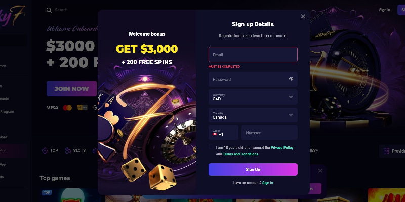 Lucky7even Casino CA Signup