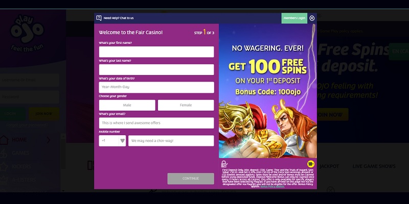 Playojo Casino CA Signup