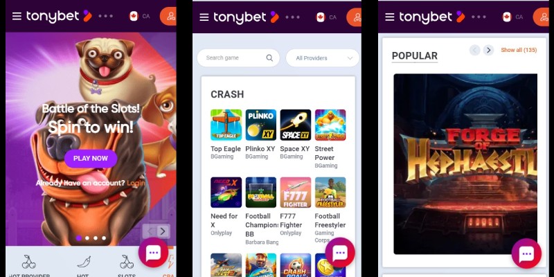 Tonybet Casino CA Mobile